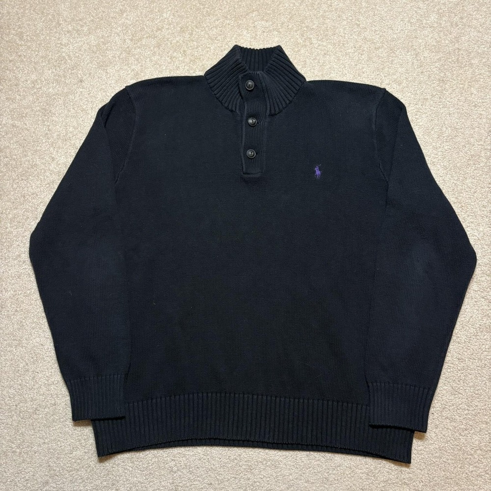 Polo Ralph Lauren Sweater Mens 2XL Black Mock Neck Button Pullover Pony Logo